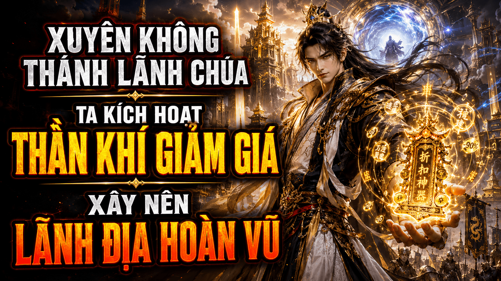Bìa truyện Xuyên Không Làm Lãnh Chúa, Ta Dùng Giảm Giá Thần Khí Xây Lãnh Địa Hoàn Vũ